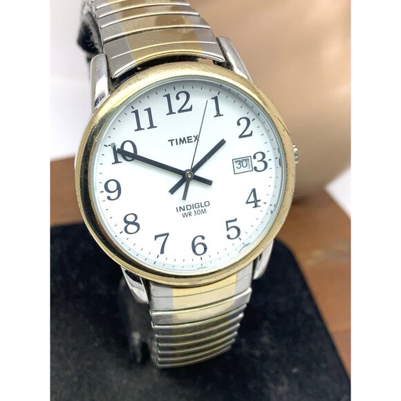 Timex Men's Watch T2H311 Indiglo White Dial Quartz Two Tone Expansion Band 35mm - Picture 13 of 14